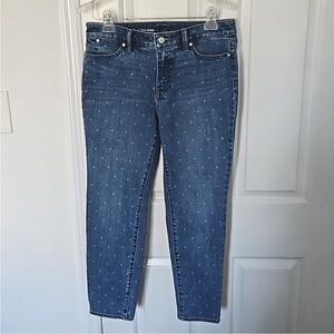 TALBOTS Flawless Slim Ankle Denim Jeans Tulip Dot Pattern Size 6p